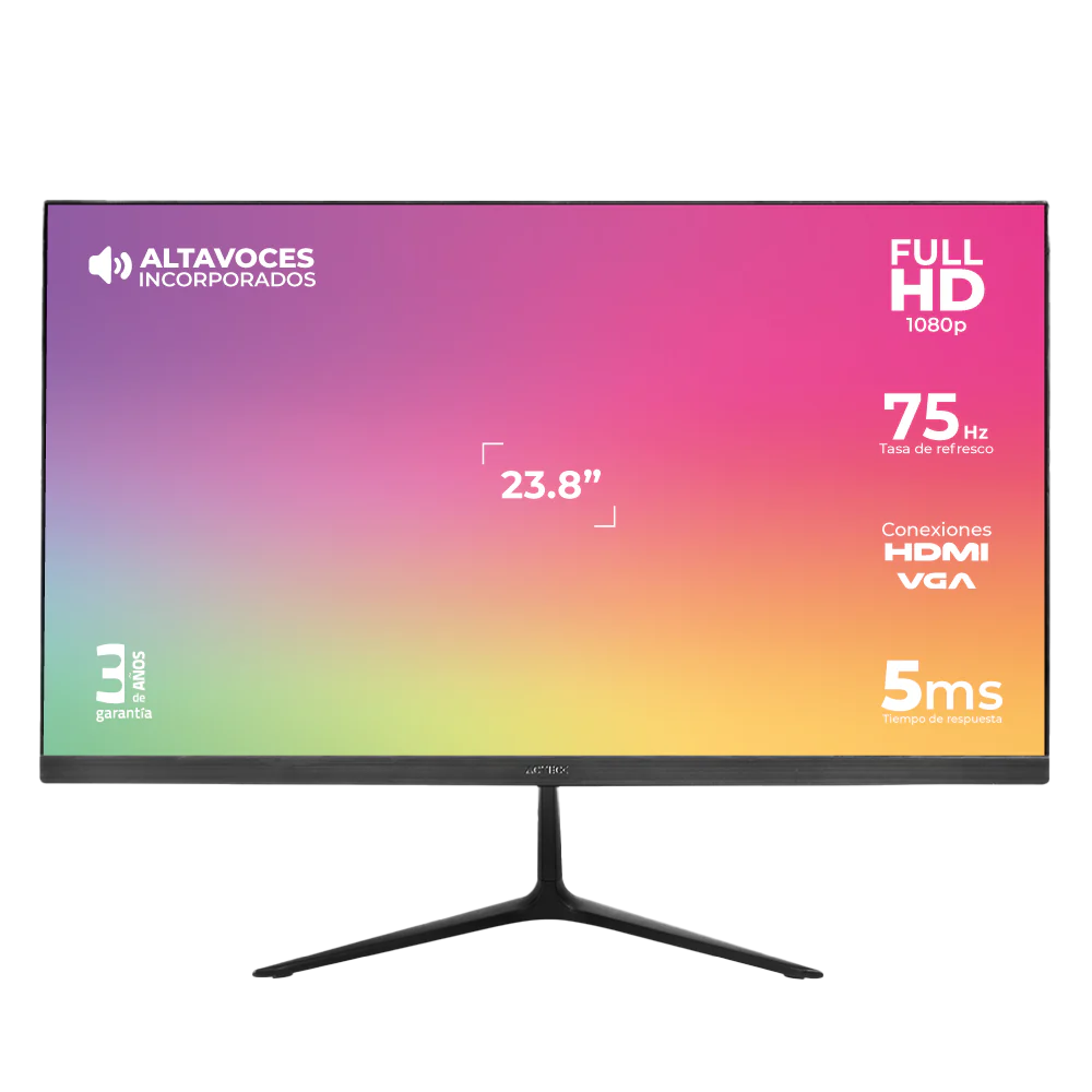 Monitor ACTECK Captive Vivid SP240, 23.8 pulgadas, 250 cd / m², 1920 x 1080 Pixeles, 5-8 ms, Negro Monitor ACTECK Captive Vivid SP240, 23.8 pulgadas, 250 cd / m², 1920 x 1080 Pixeles, 5-8 ms, Negro